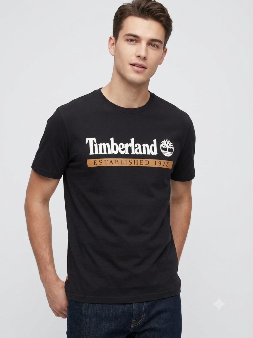 Timberland Logo Graphic T-Shirt Black Organic Cotton Men’s Medium # 114